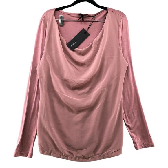 NWT Zero Long Sleeve Blouse Womens EU 42 (L) Pink Drape Front Jersey Chiffon - Picture 1 of 10